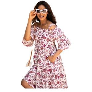 DressBarn Women's Ivory/Berry Floral Baby Doll Dress